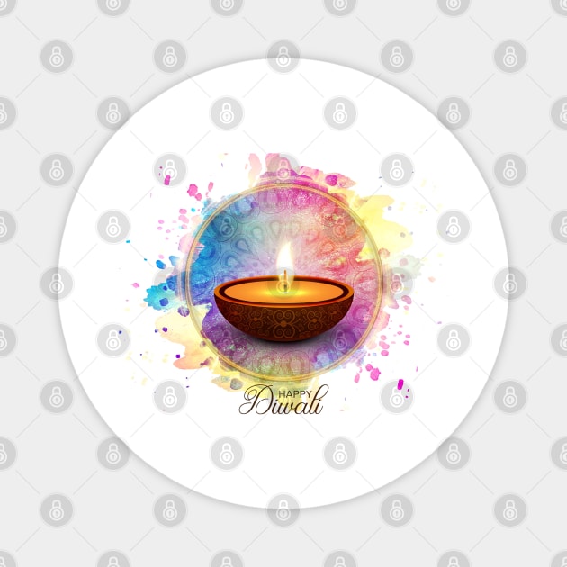 Colorful Watercolor Diwali Deepa Magnet by HolidayBug